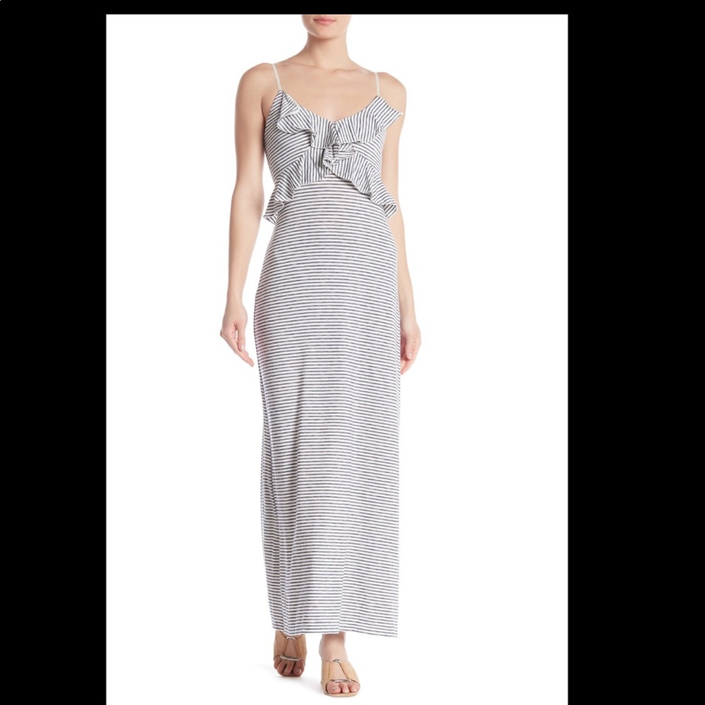 Max Studio
V-Neck Ruffle Trim Stripe Maxi Dress